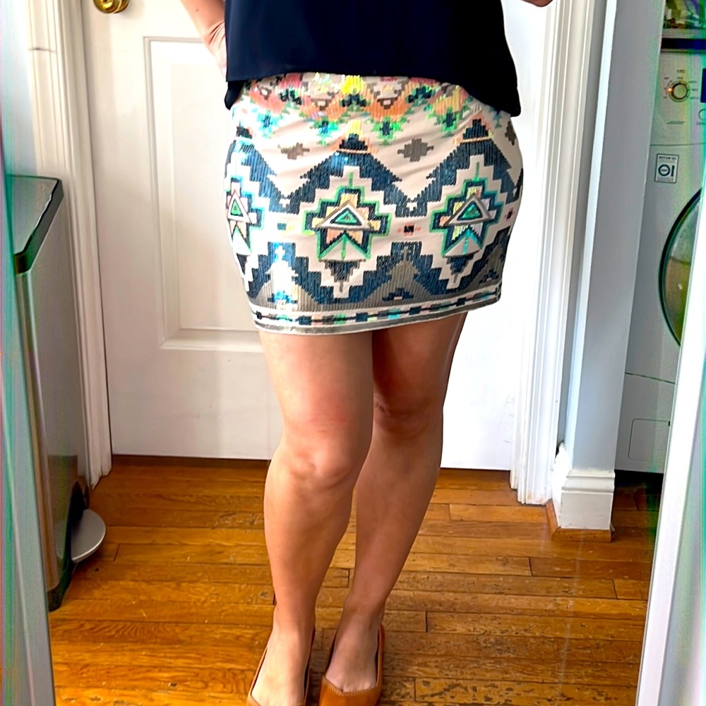 Express Aztec Sequins Mini Skirt